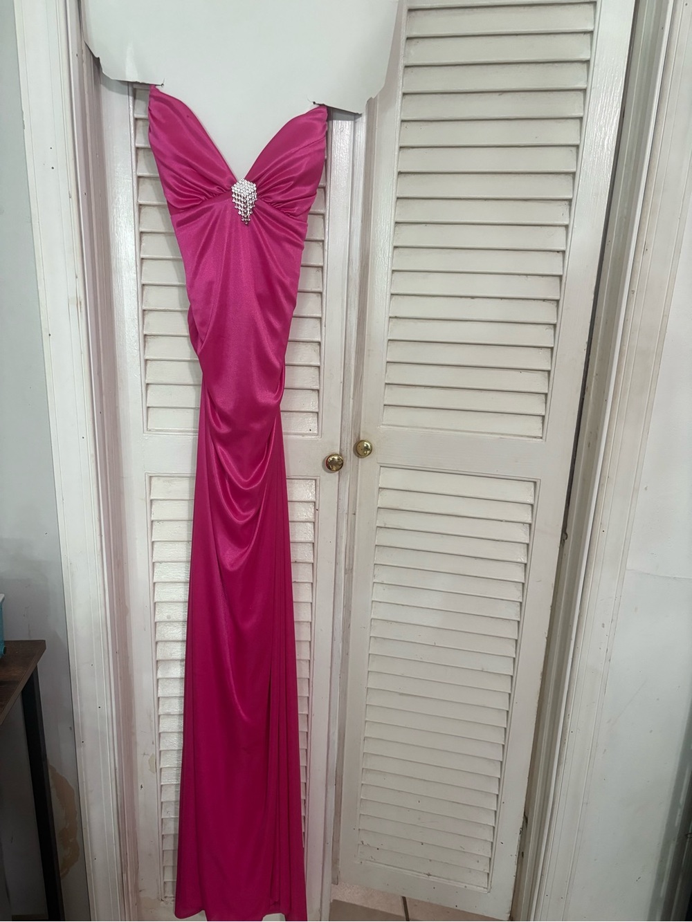 Morgan 4 Ever Fuchsia Ruched Evening Gown with Crystal Accent